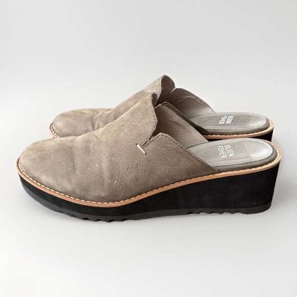 Eileen Fisher Loti Tumbled Nubuck Wedge Mule Shoes Size 7.5 - Picture 2 of 6